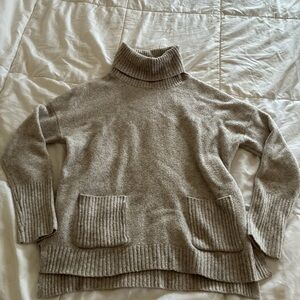 Cynthia Rowley Beige Cream Turtleneck Pocket Sweater